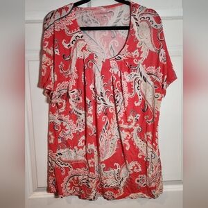 Croft & Barrow Colorful Paisley Print Short Sleeve Top Minor Wash Wear 1X
